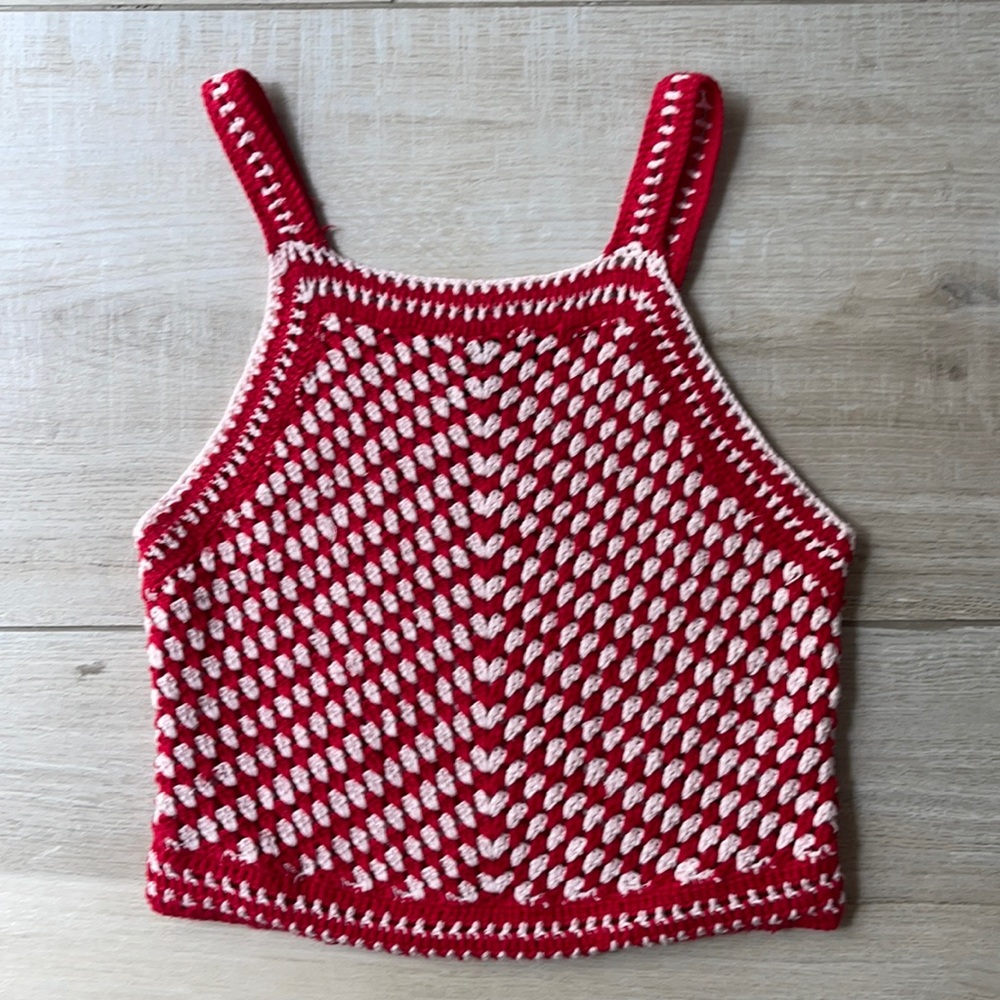 Red and white crochet tank